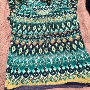 Liz Claiborne Teal and Black Patterned Blouse